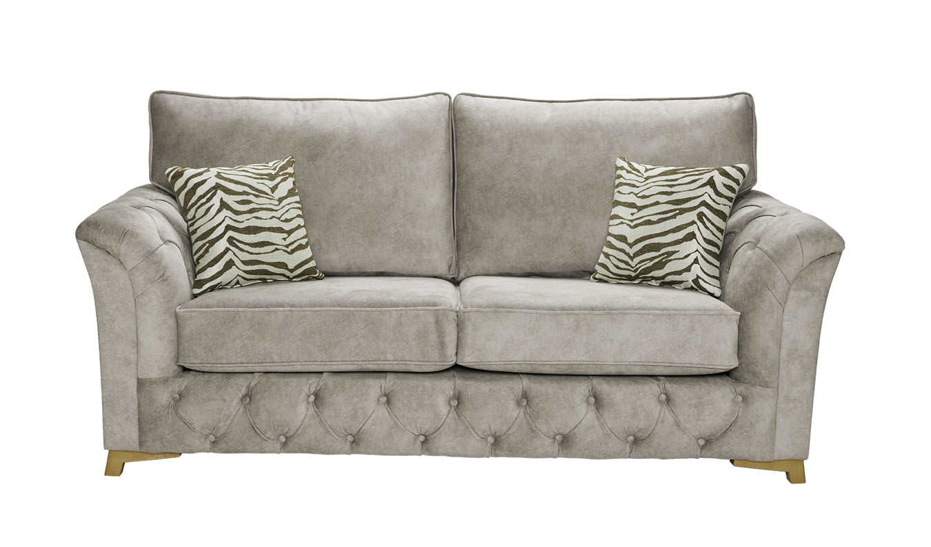 Phoenix 3 Seater Sofa In Dapple Oatmeal Fabric With Zebra Truffle Scatters